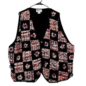 WE BE BOP Woven Ribbon Patchwork Flower Aplique  Colorful Vest Sz 3X